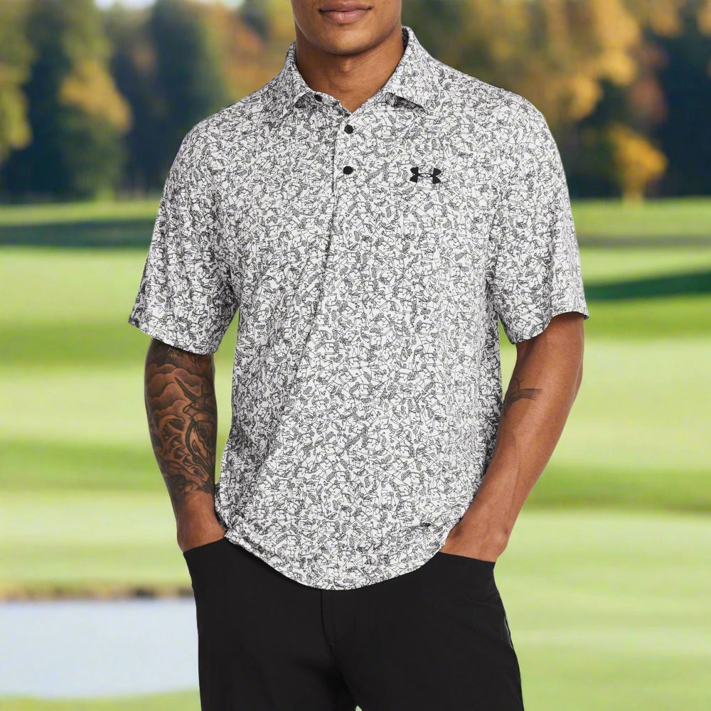 Under Armour Playoff 3.0 Printed Polo Shirt - White/Black Lightweight Style Non Toxic Printing