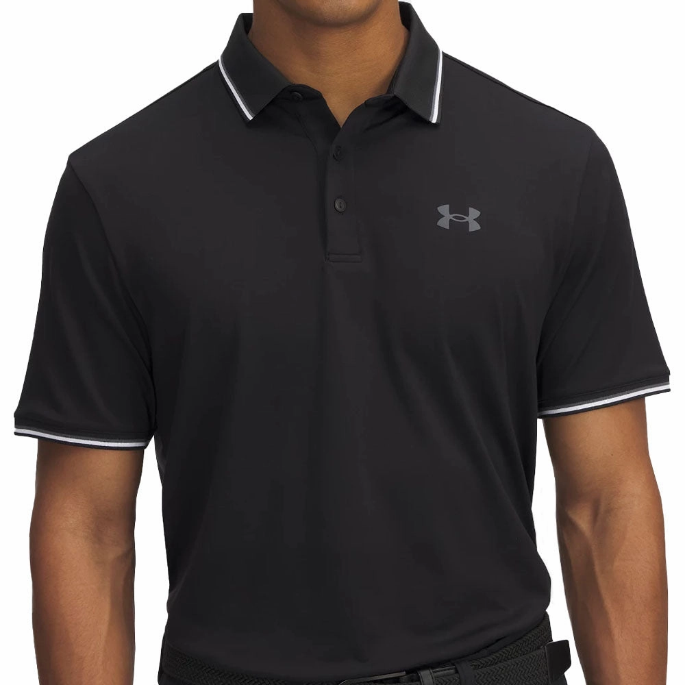 Vintage Look OdorResistant Under Armour Playoff 3.0 Rib Polo Shirt - Black/White/Castlerock