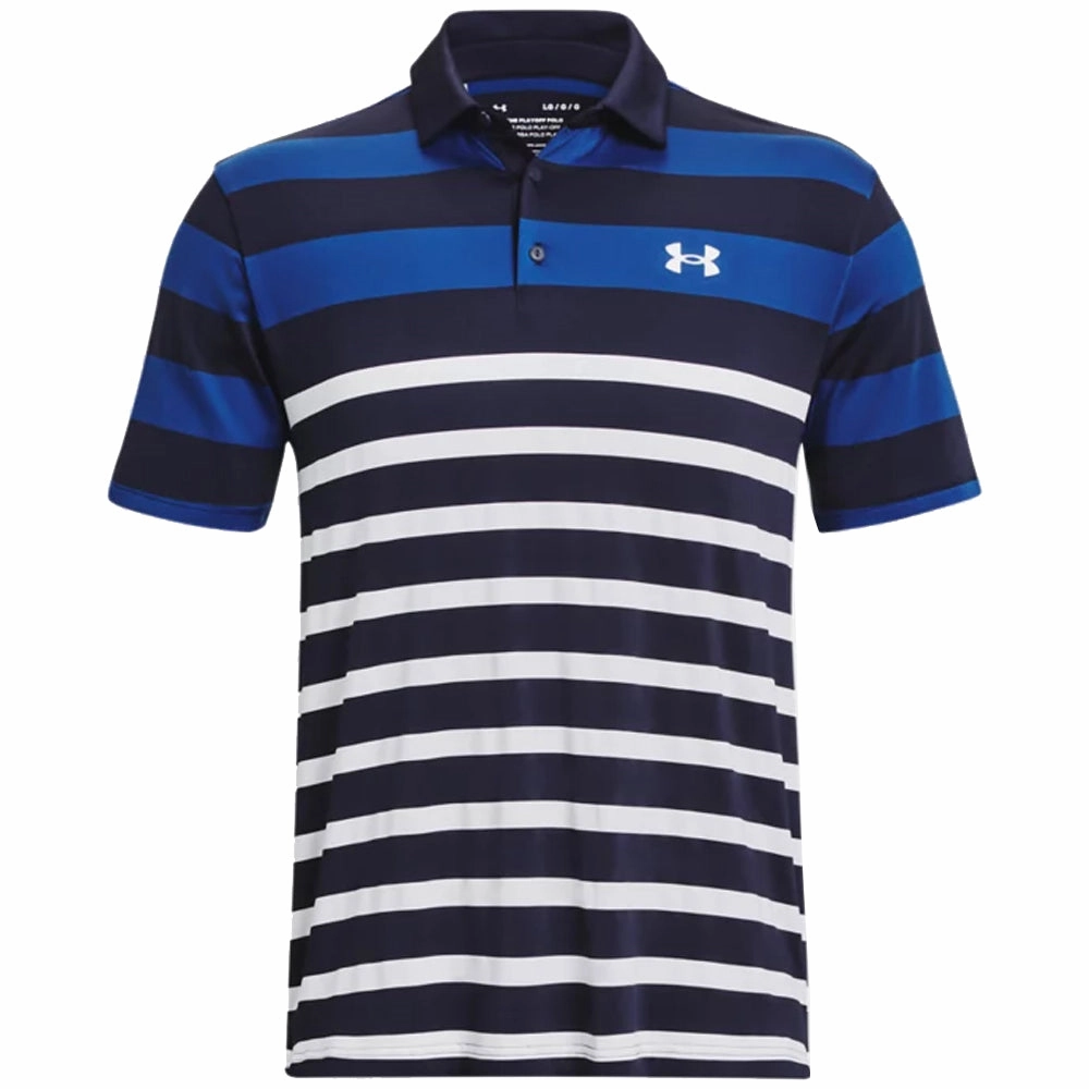 Classic and Comfy Sporty Style Under Armour Playoff 3.0 Rugby YD Stripe Polo Shirt - Midnight Navy/Blue Mirage/White