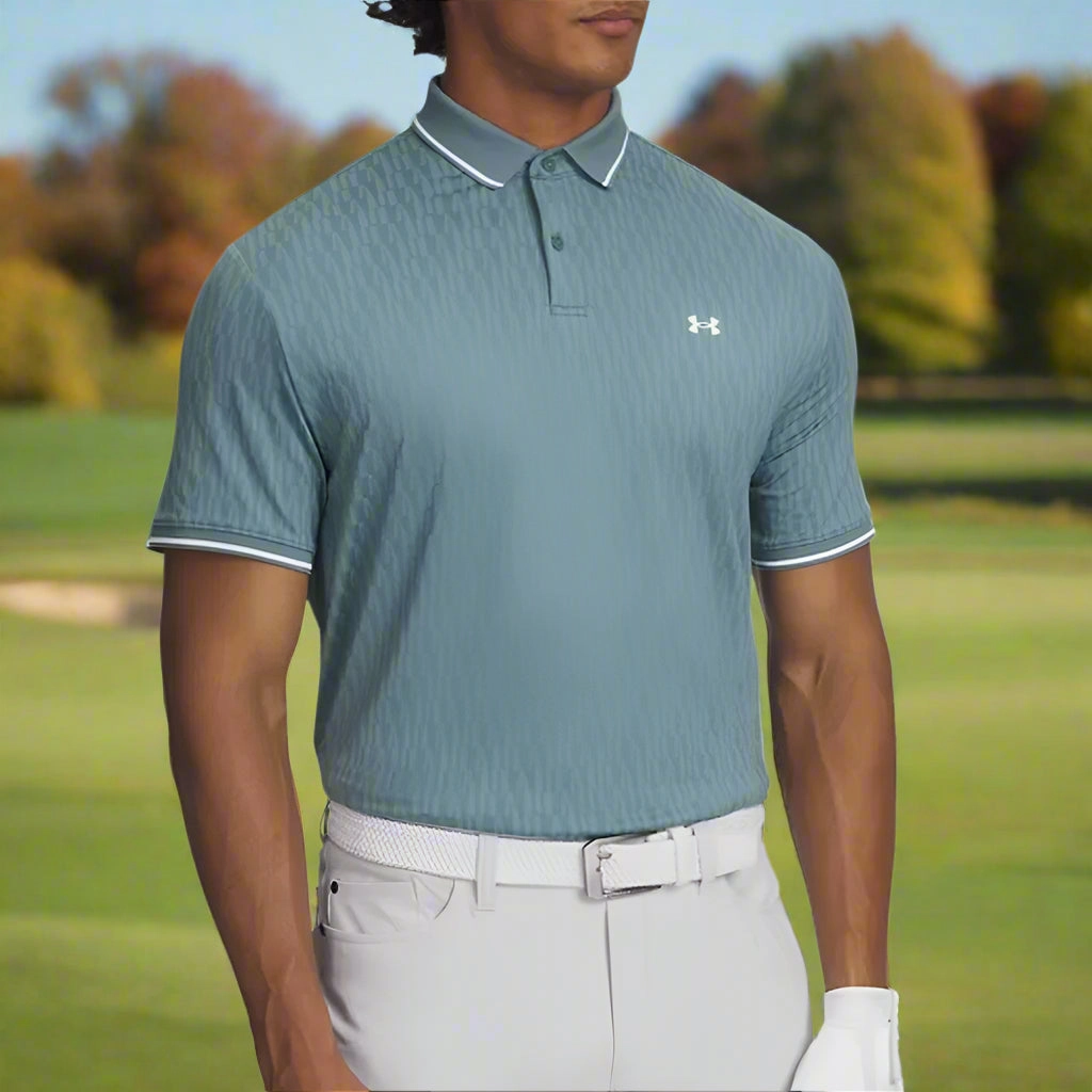 Under Armour Playoff Sport Jacquard Polo Shirt - Jasper Blue/White/White Flexible Collar Biodegradable Options