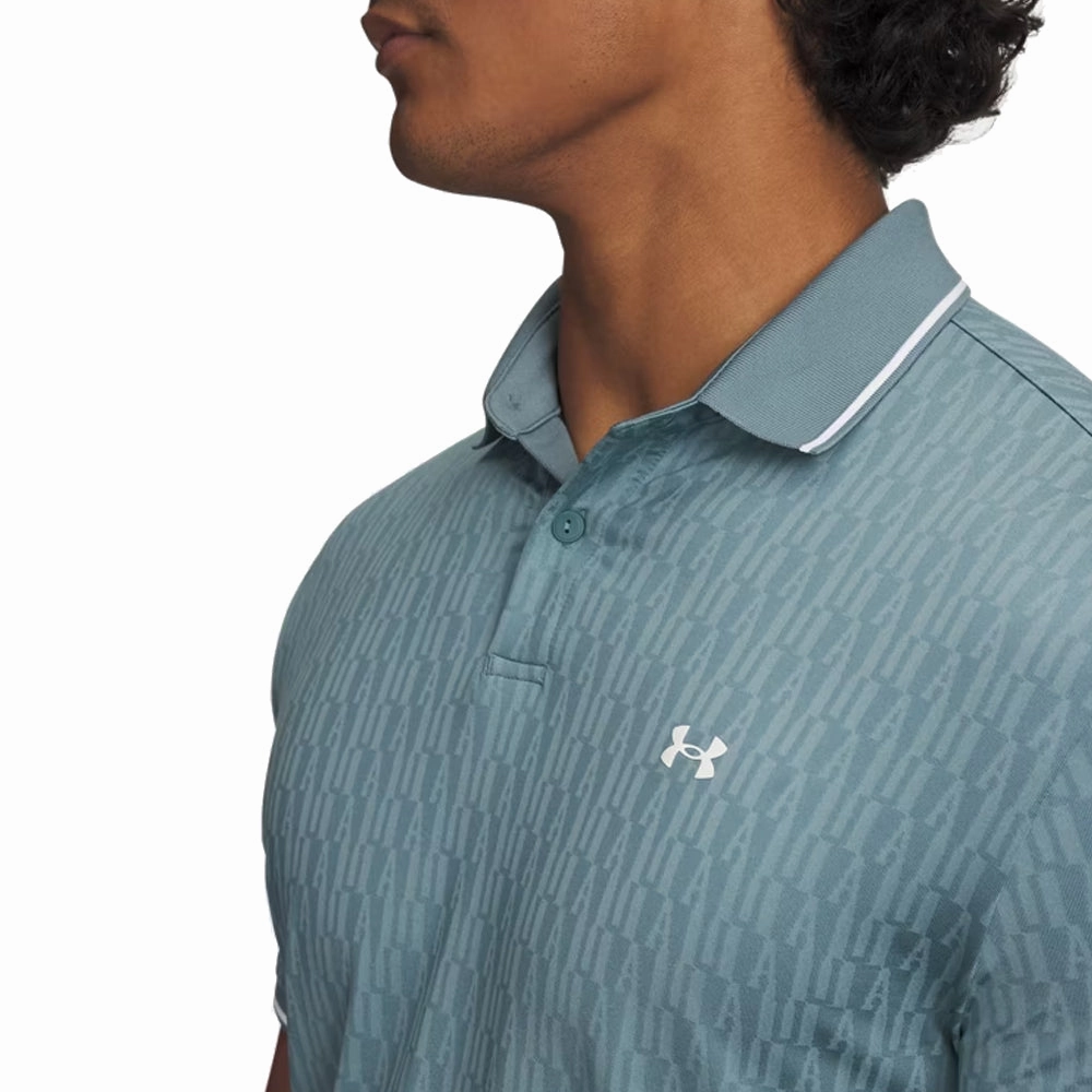 Under Armour Playoff Sport Jacquard Polo Shirt - Jasper Blue/White/White Sublimation Printed Collar