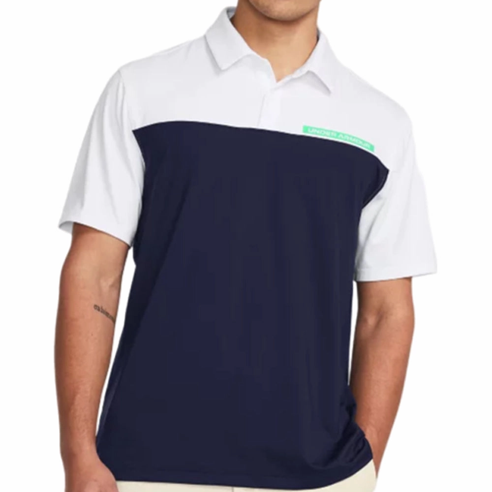 Under Armour T2G Color Block Polo Shirt - Midnight Navy/White/Vapor Green Loose Fit Light Comfort