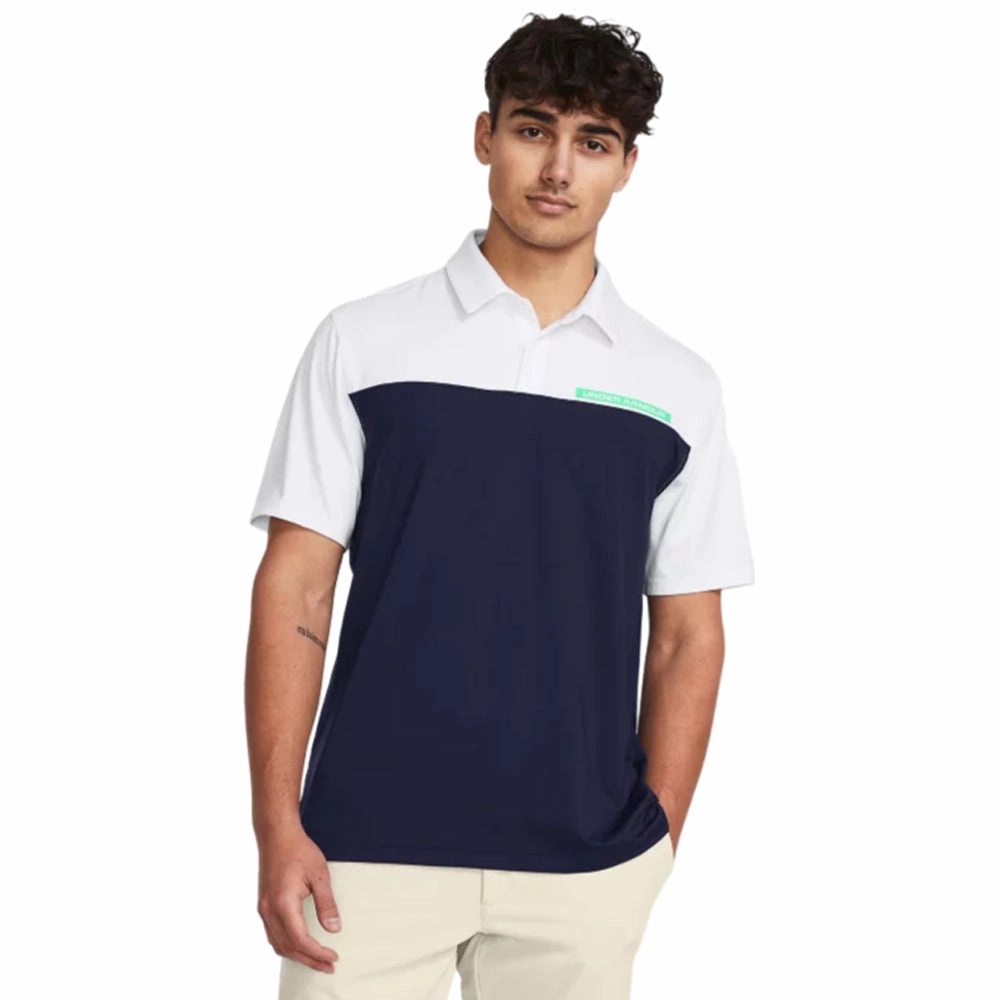 Comfy Choice Casual Style Under Armour T2G Color Block Polo Shirt - Midnight Navy/White/Vapor Green