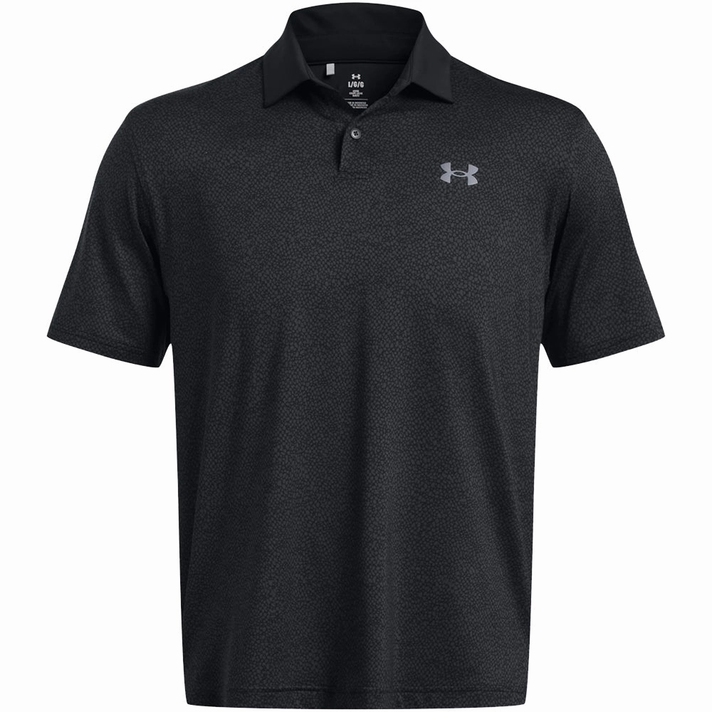 Under Armour T2G Printed Polo Shirt - Black/Castlerock Anti Static Fabric Ethically Sourced Materials