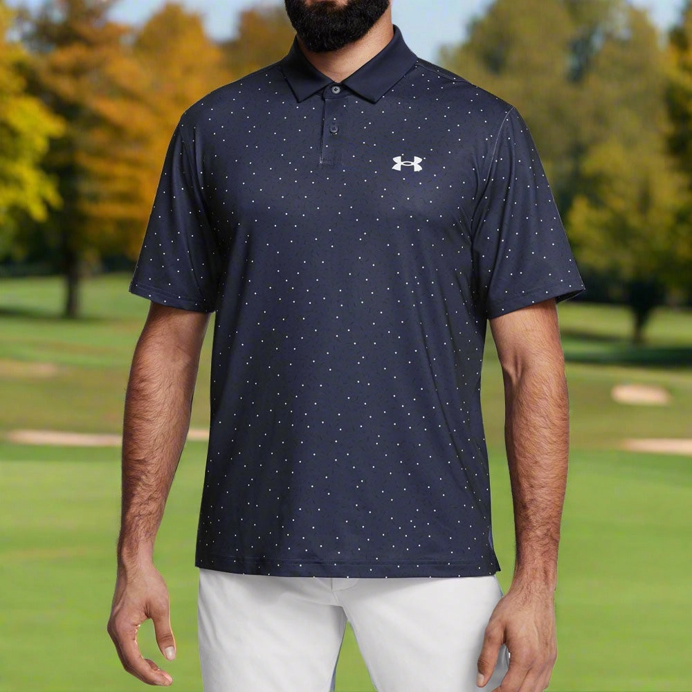 Quick Dry Material NonIronTechnology Under Armour T2G Printed Polo Shirt - Midnight Navy/Black