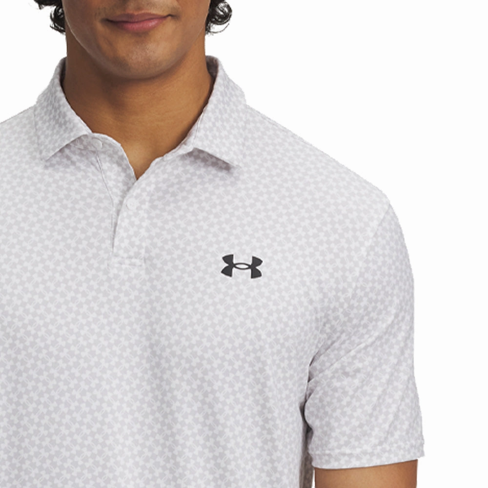 Breezy Design Under Armour T2G Printed Polo Shirt - White/Halo Gray/Black