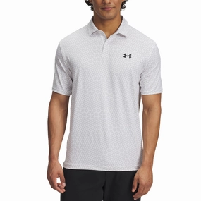 Under Armour T2G Printed Polo Shirt - White/Halo Gray/Black Flexible Ribbed Neckline