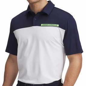 Relaxed Comfort Smooth Flatlock Stitching Under Armour Tee To Green Color Block Polo Shirt - Midnight Navy/White/Cyber Green