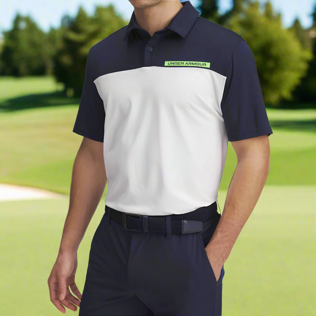 Streetwear attitude Under Armour Tee To Green Color Block Polo Shirt - Midnight Navy/White/Cyber Green