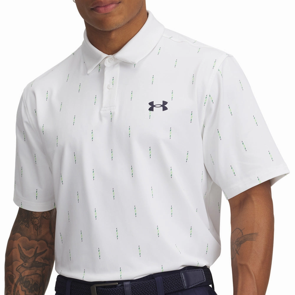 Under Armour Tee To Green Printed Polo Shirts - White/Midnight Navy High Density Weave