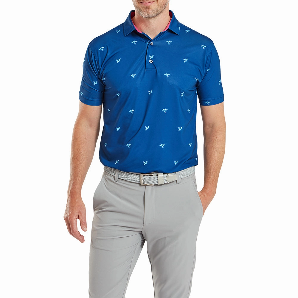 Quick Drying Cozy Layer FootJoy Thistle Print Lisle Polo Shirt - Deep Blue