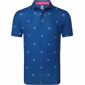 FootJoy Thistle Print Lisle Polo Shirt - Deep Blue Essential Style Wear Garment Dyed Technique