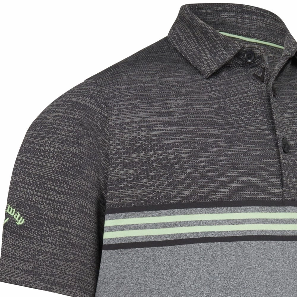 Callaway Heather Chest Stripe Polo Shirt - Caviar Heather Multi Panel Design