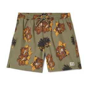 Brixton Everyday Stretch Hybrid Shorts - Olive Surplus Floral Casual Comfort Performance Wear