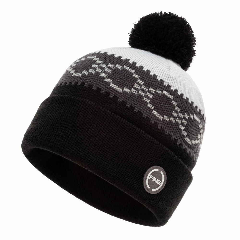 Ping Jorgen Bobble Beanie - Black/Silver/White Sporty Look Animal Print