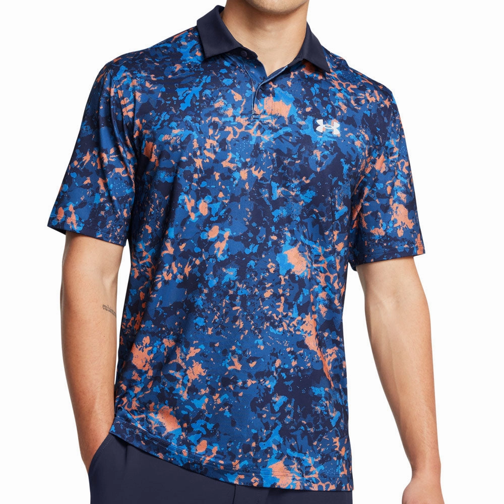 RelaxedFit Under Armour T2G Printed Polo Shirt - Flare Orange/Tech Blue
