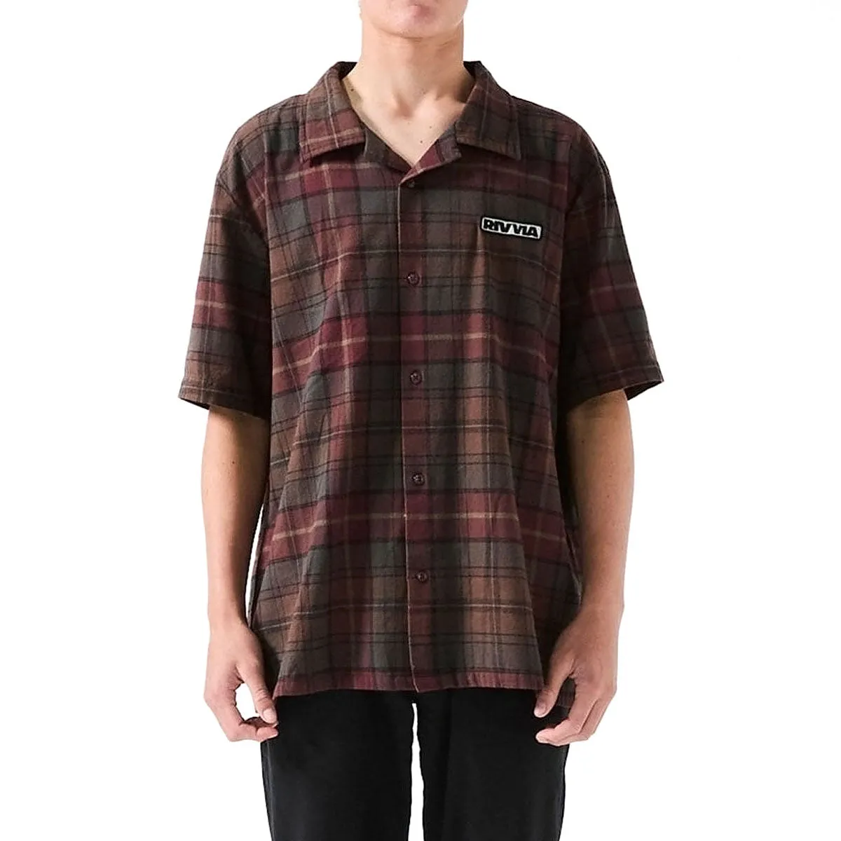 Linen blend Rivvia VV Plaid Shirt - Black Brown