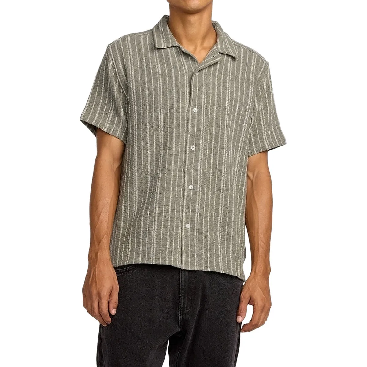RVCA Vacancy Stripe Shirt - Light Olive Functional Fashion Striped Design