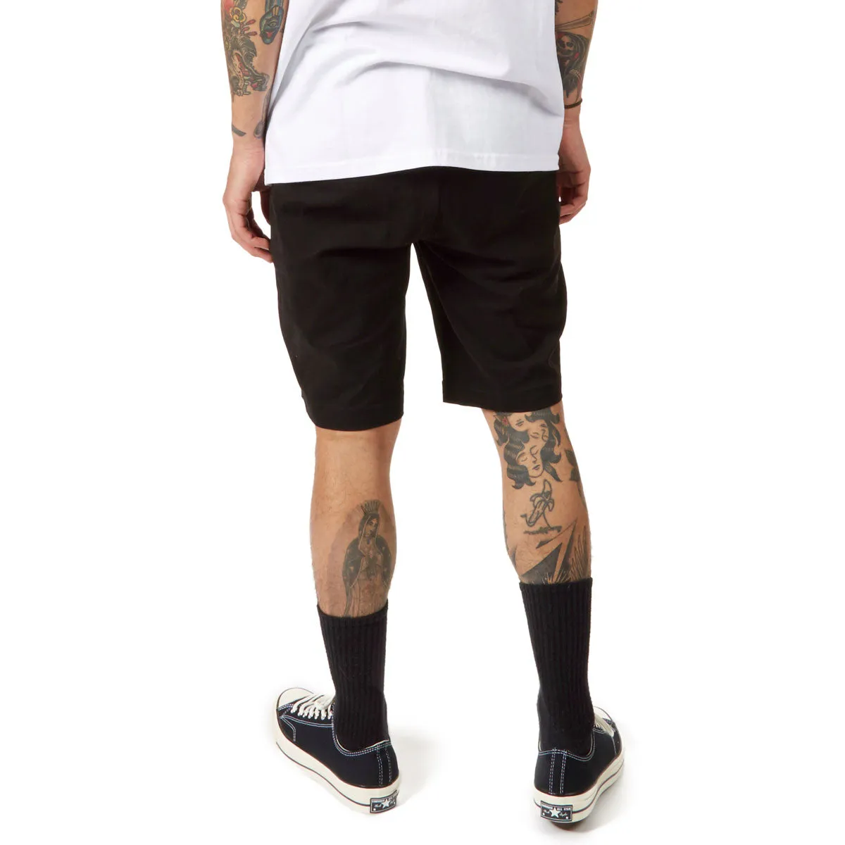 CCS Stretch Chino Shorts - Black Reflective Trim Detail Low Profile Zipper