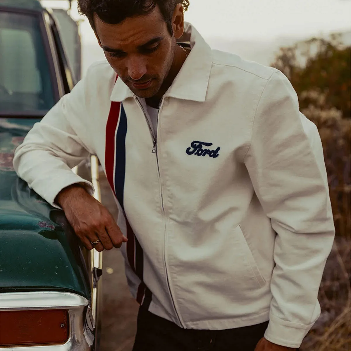 Brixton x Ford Number One Garage Jacket - Wimbleton White Flexible Joint Mobility Outdoor Style Staple
