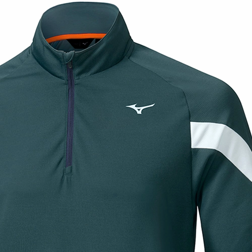 Mizuno Breath Thermo Drop 1/4 Zip Pullover - Navy Layered Wear button detail