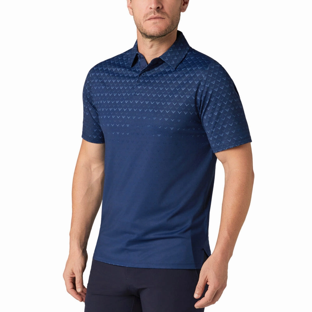 Callaway Engineered Chev Ombre Print Polo Shirt - Peacoat Wrinkle Resistant Texture