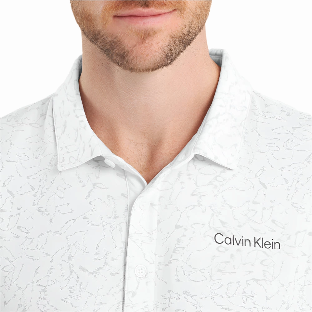 Calvin Klein Abstract Watercolour Printed Polo Shirt - White Odor Resistant Material Casual Essential Wear