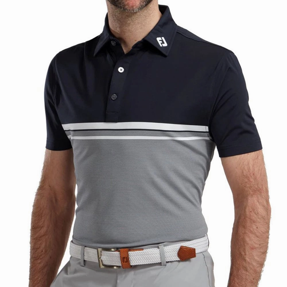 Weekend Look Ribbed collar FootJoy Lisle End on End Stripe - Navy/White