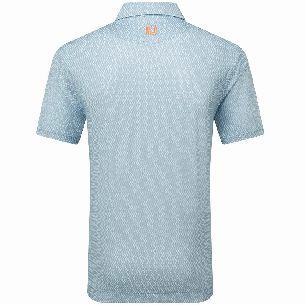 Cool Design Fresh Outfit Style FootJoy Wiggle Print Lisle Polo Shirt - Blue Jay/White/Pistachio/Orange