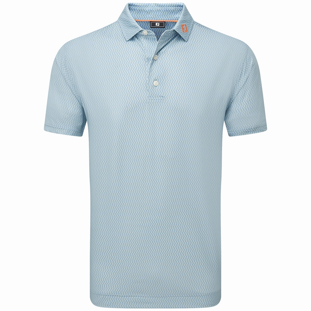 Job Interview Breezy Design FootJoy Wiggle Print Lisle Polo Shirt - Blue Jay/White/Pistachio/Orange
