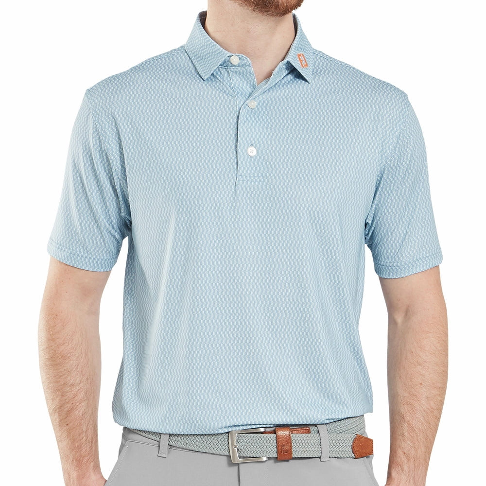 FootJoy Wiggle Print Lisle Polo Shirt - Blue Jay/White/Pistachio/Orange Versatile Design