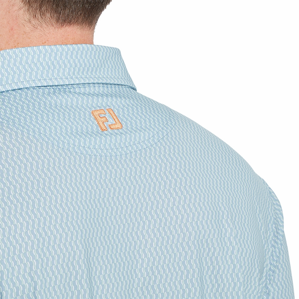 FootJoy Wiggle Print Lisle Polo Shirt - Blue Jay/White/Pistachio/Orange simple design