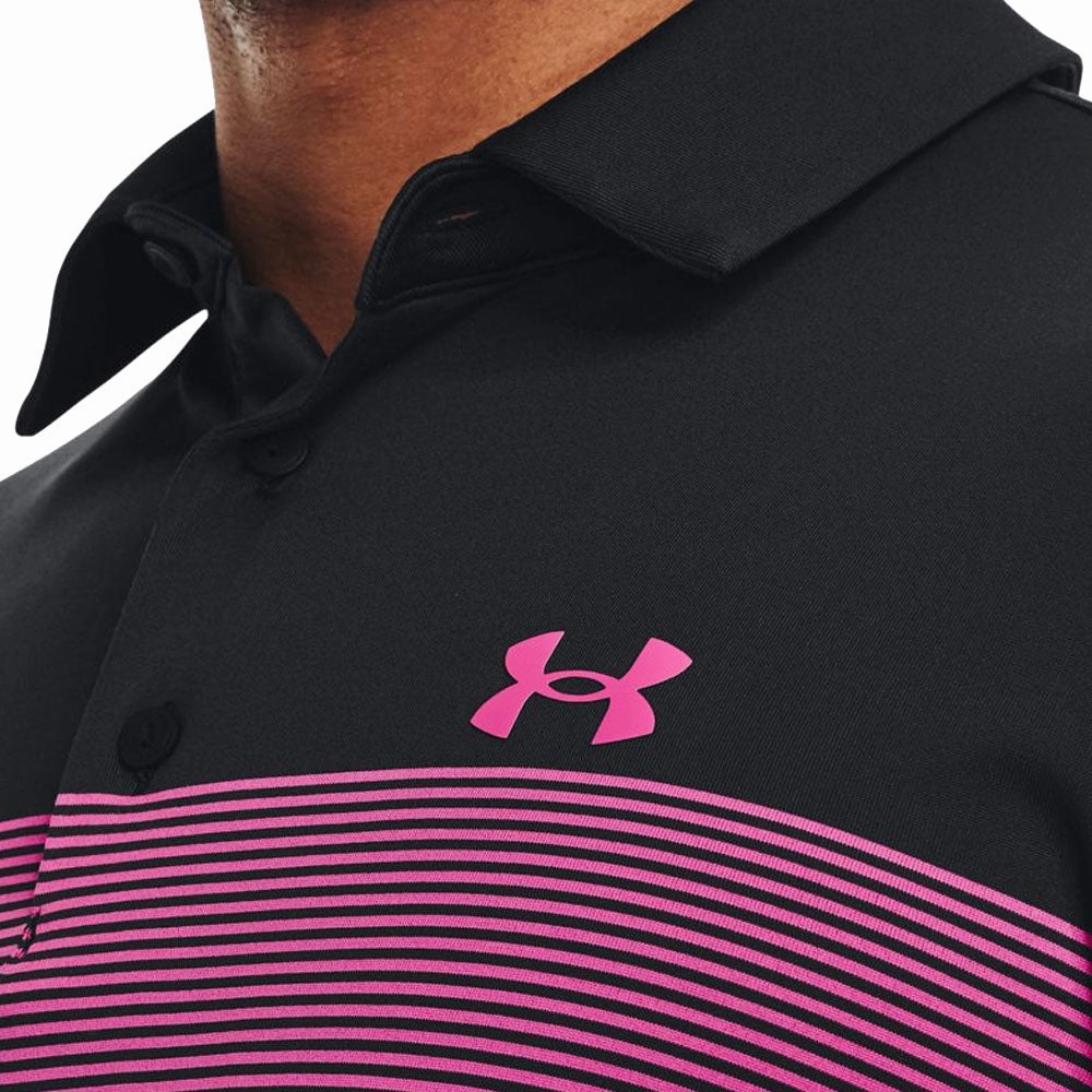 Stylish and Fun Under Armour Playoff 3.0 Low Round Stripe Polo Shirt - Black/Jet Grey/Rebel Pink