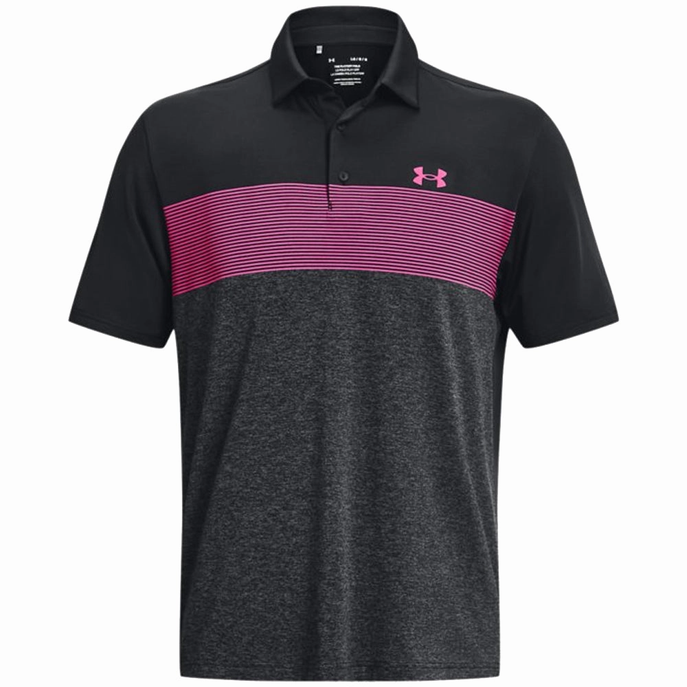 Chilly Day Wear Under Armour Playoff 3.0 Low Round Stripe Polo Shirt - Black/Jet Grey/Rebel Pink