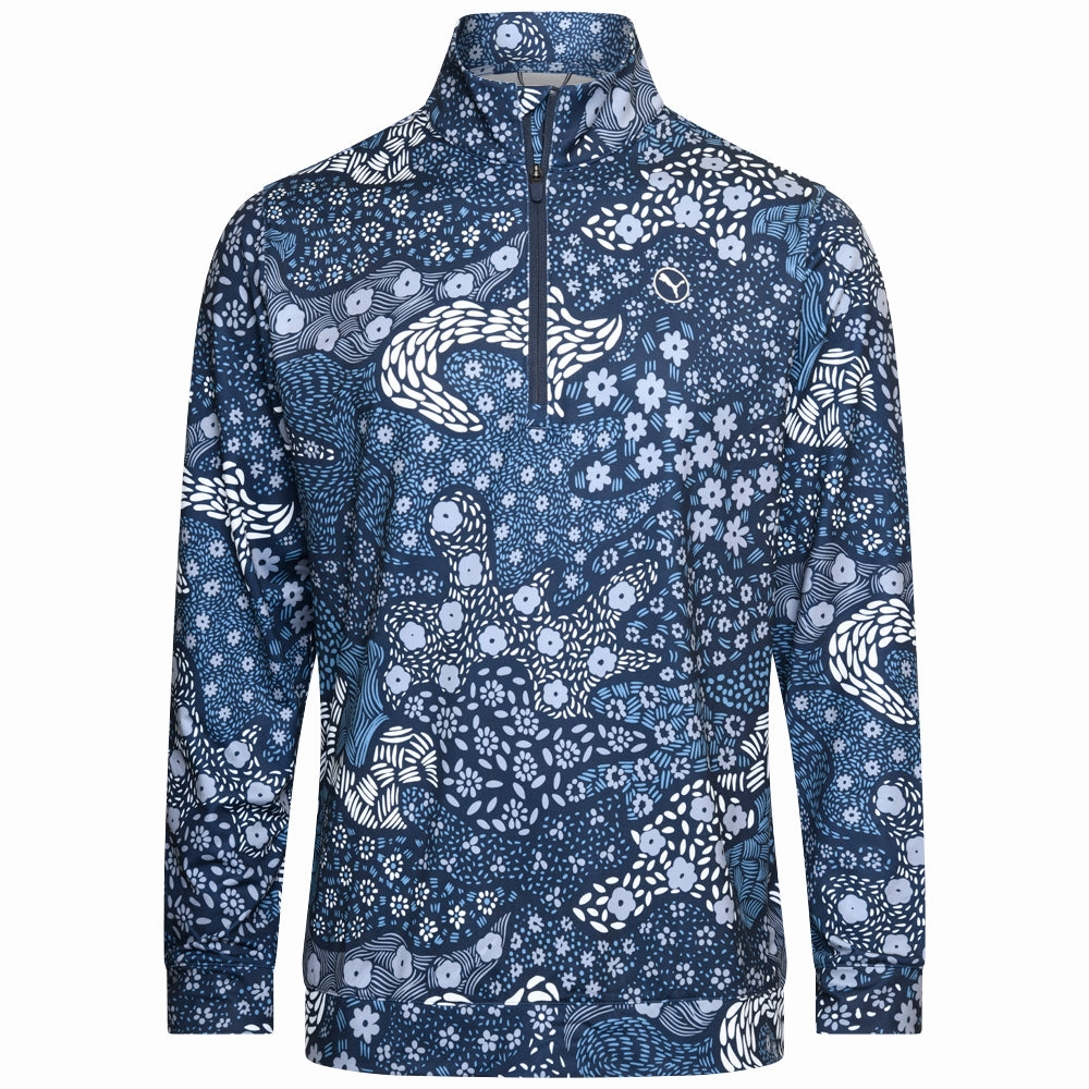 product weekend wearability Core Style Puma Cloudspun Bloom Camo 1/4 Zip Sweater - Deep Navy/Filtered Ash