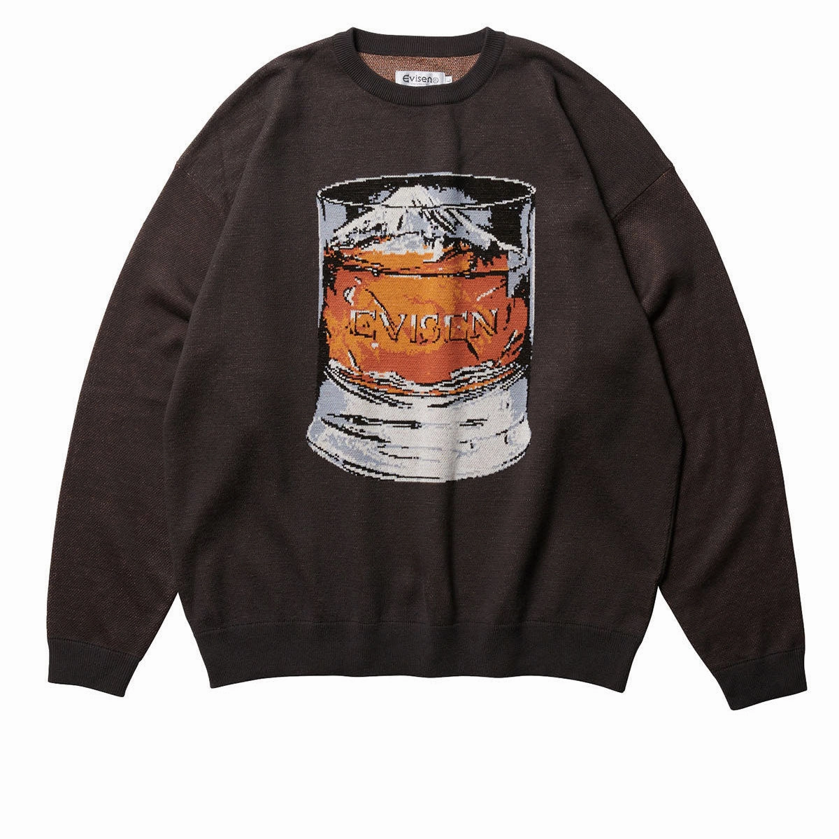 Evisen Mountain High Jacquard Crewneck Sweatshirt - Black Pre Shrunk Cotton Organic Cotton Blend
