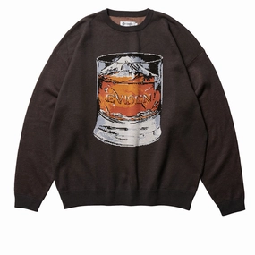 Evisen Mountain High Jacquard Crewneck Sweatshirt - Black Pre Shrunk Cotton Organic Cotton Blend