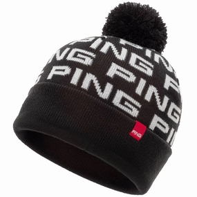 Ping Logo Bobble Beanie - Black/White Sport Utility Contrast Stitching