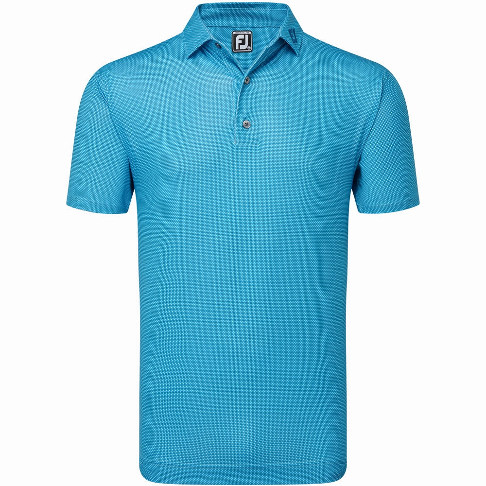 Moisture Management Fabric FootJoy Octagon Print Lisle Polo Shirt - Blue Sky