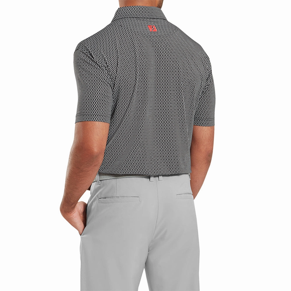 FootJoy Irongate Print Lisle Polo Shirt - Black/White Easy-to-Style Top Party fun