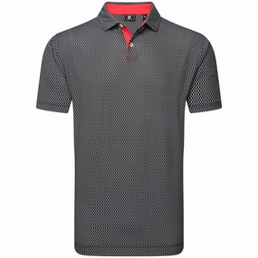 FootJoy Irongate Print Lisle Polo Shirt - Black/White TaglessCollar