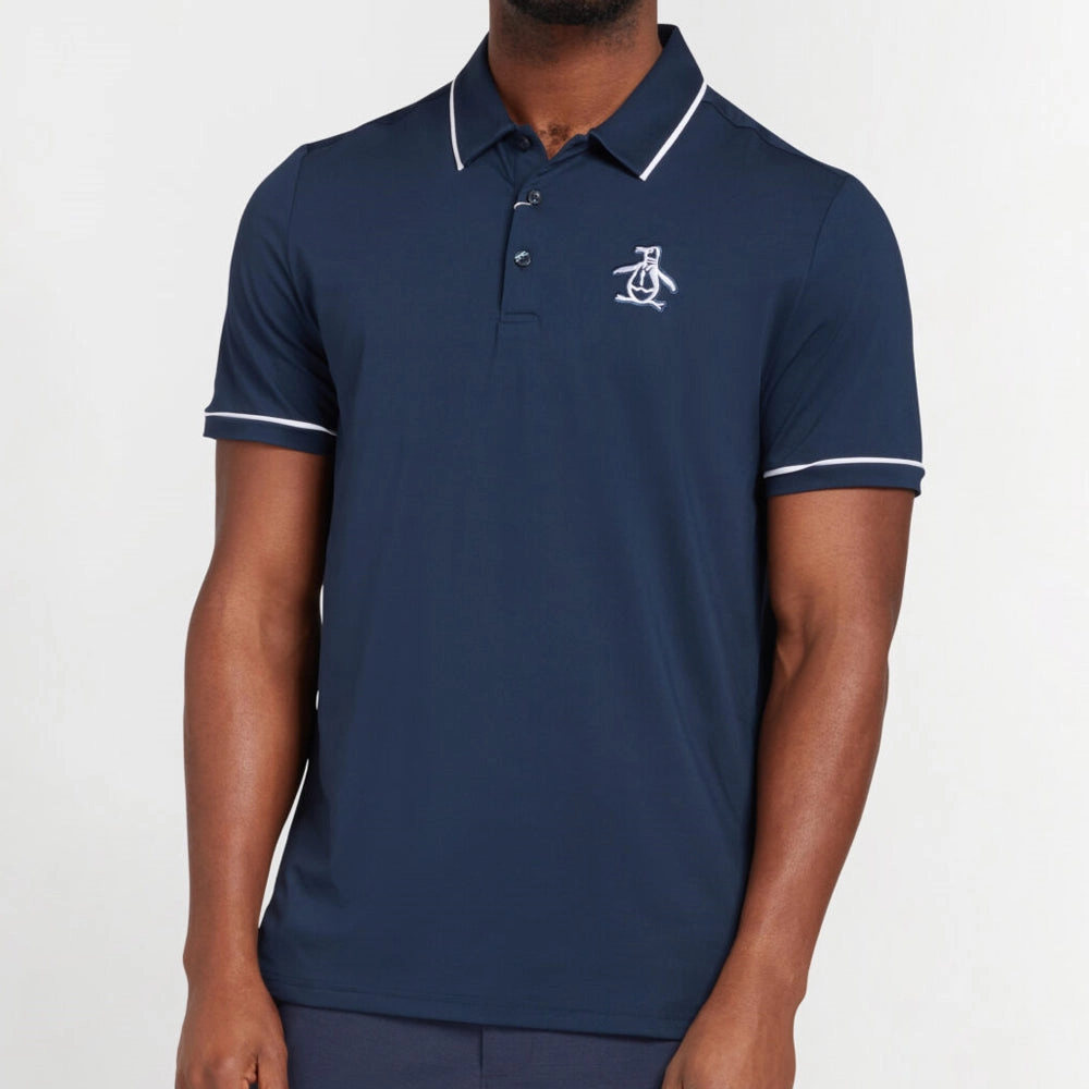 Elegant and Relaxed Comfy Casual Wear Original Penguin Heritage Piped Polo Shirt - Black Iris