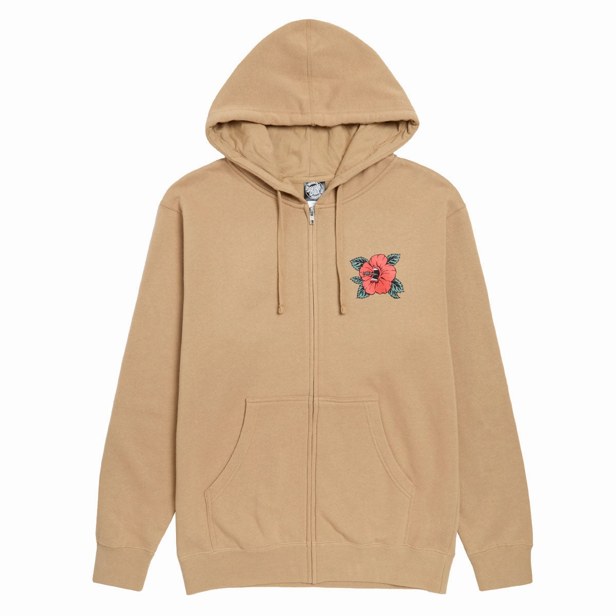 disabled friendly Travel Ready Santa Cruz Screaming Hibiscus Dot Zip Hoodie - Sandstone