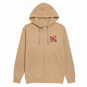 Santa Cruz Screaming Hibiscus Dot Zip Hoodie - Sandstone Front Pouch Mole like