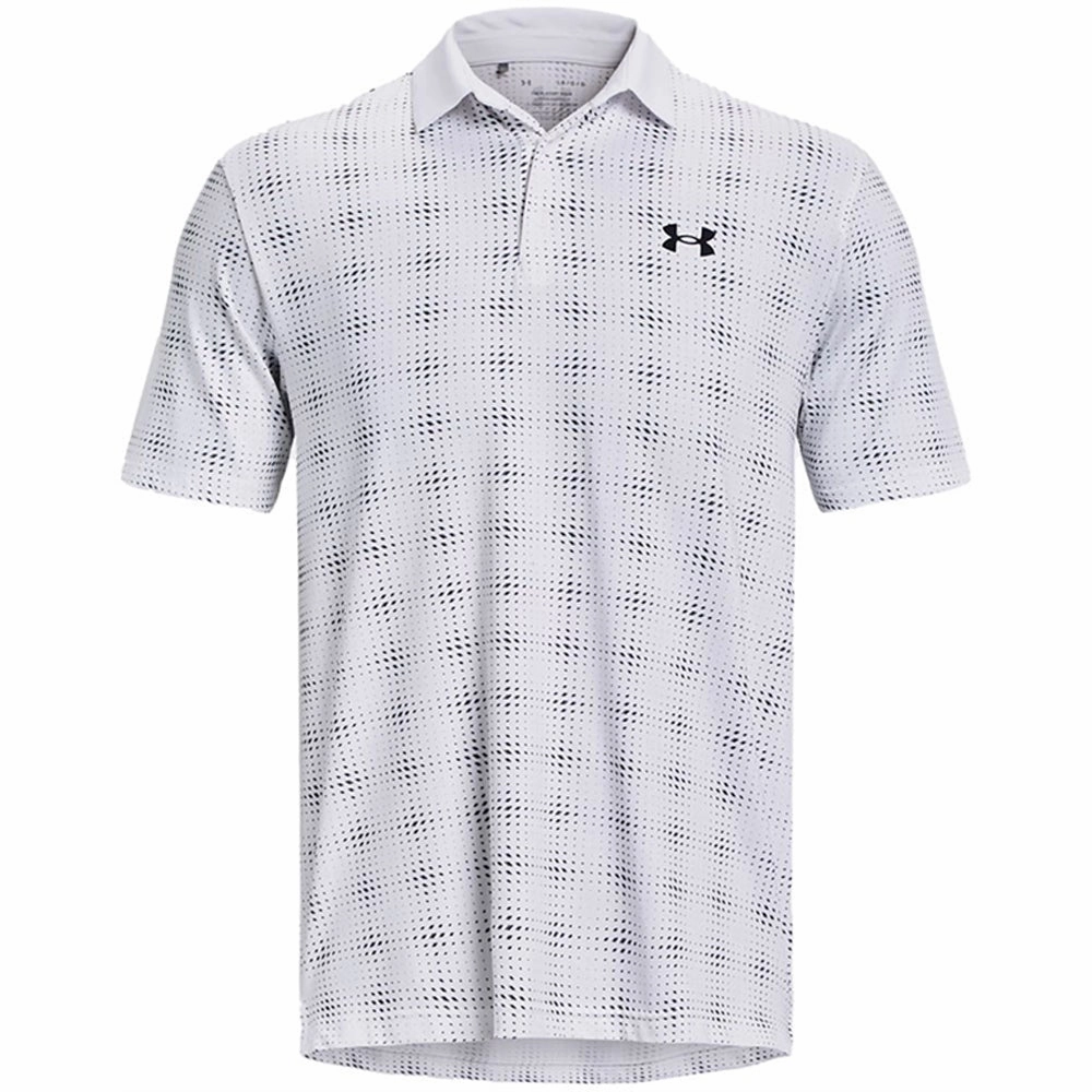 Under Armour Playoff 3.0 Dueces Grid Printed Polo Shirt - White/Midnight Navy Flexible Ribbed Cuffs