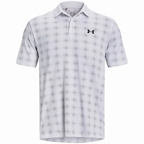 Under Armour Playoff 3.0 Dueces Grid Printed Polo Shirt - White/Midnight Navy Flexible Ribbed Cuffs