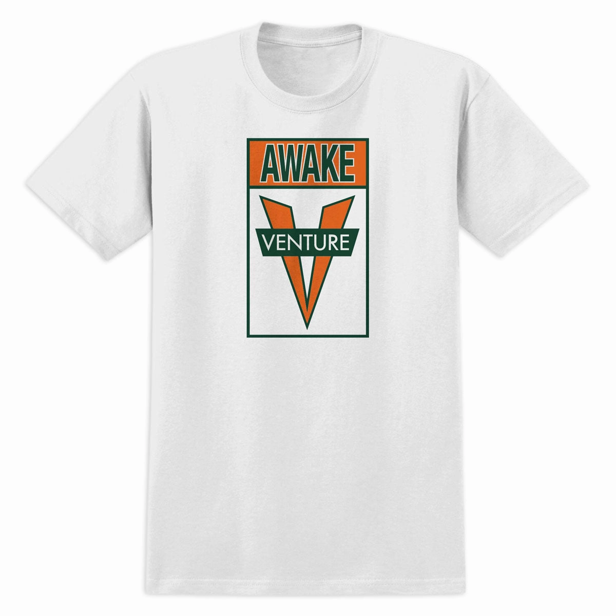 Venture Awake T-Shirt - White/Green/Orange Geometric Print