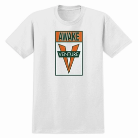 Venture Awake T-Shirt - White/Green/Orange Water Based Ink