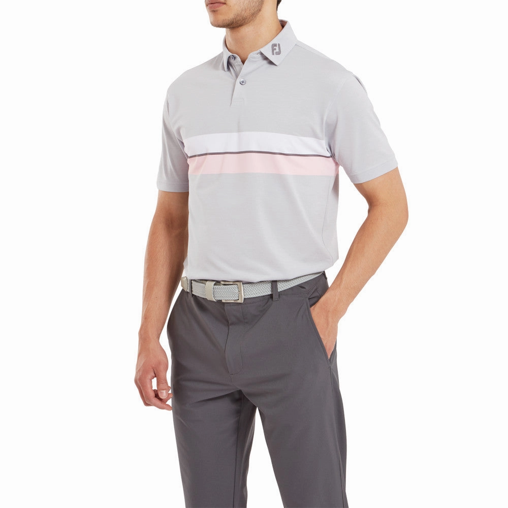 Fashion-Forward V neck FootJoy Double Chest Band Pique Polo Shirt - Grey