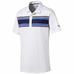 Geometric Print Versatile Trend Puma Montauk Golf Polo Shirt - Peacoat